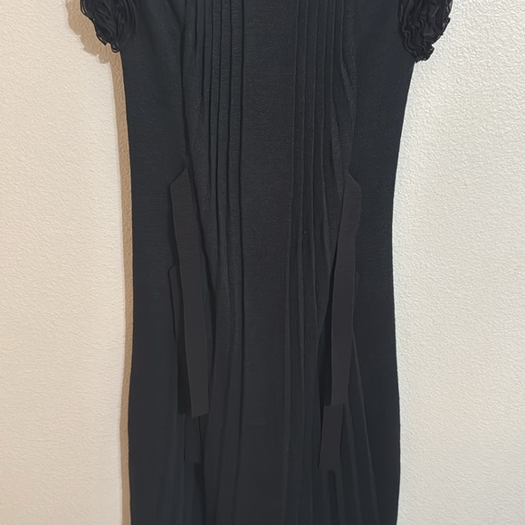 Giambattista Valli Black Midi Dress‎ Silk Linen Size XS Ruffled Sleeves Pleated - Picture 9 of 12